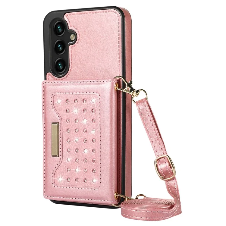 For Samsung Galaxy S25+ Case Wallet RFID Blocking TPU Leather Phone Cover with Lanyard - Rose Gold