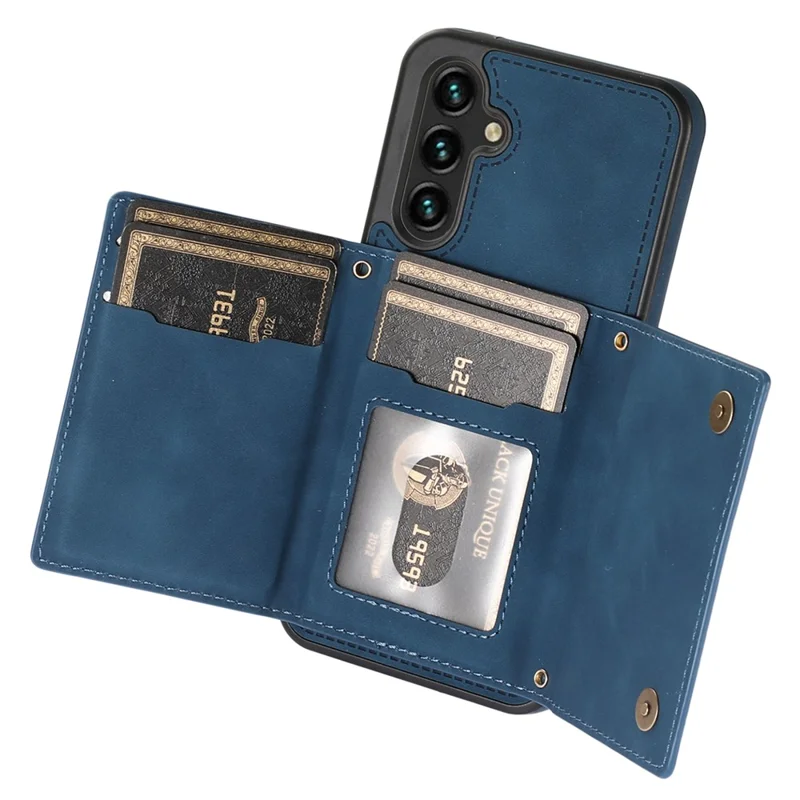 For Samsung Galaxy S25 Case Wallet RFID Blocking TPU Leather Phone Cover with Lanyard - Blue