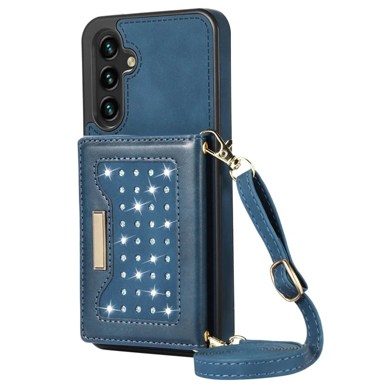 For Samsung Galaxy S25 Case Wallet RFID Blocking TPU Leather Phone Cover with Lanyard - Blue