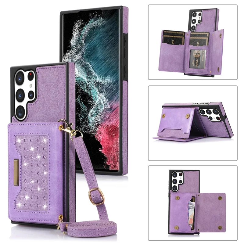 For Samsung Galaxy S25 Ultra Case Wallet RFID Blocking TPU Leather Phone Cover with Lanyard - Purple