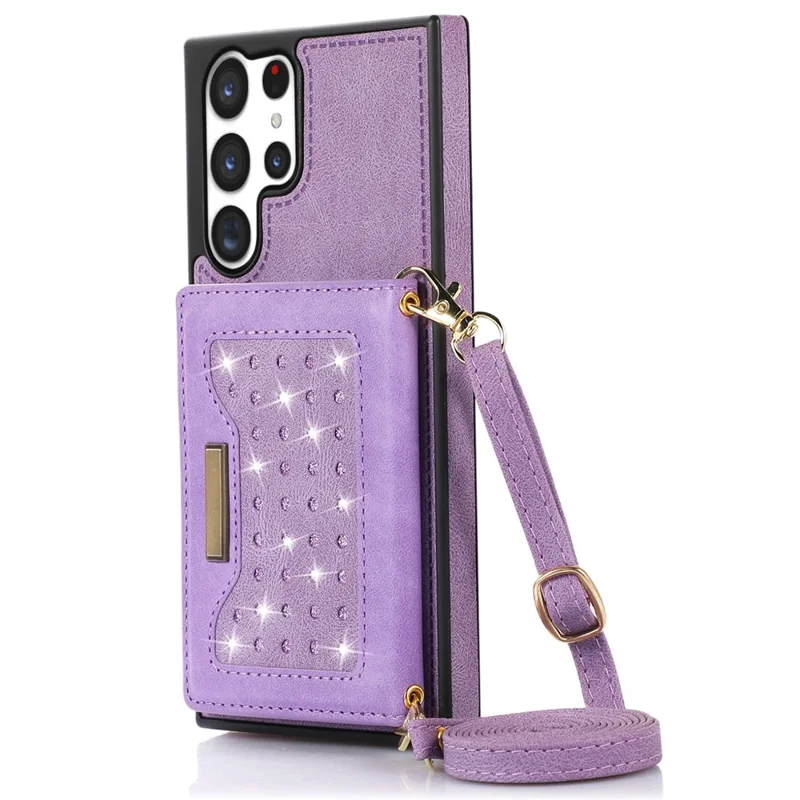 For Samsung Galaxy S25 Ultra Case Wallet RFID Blocking TPU Leather Phone Cover with Lanyard - Purple