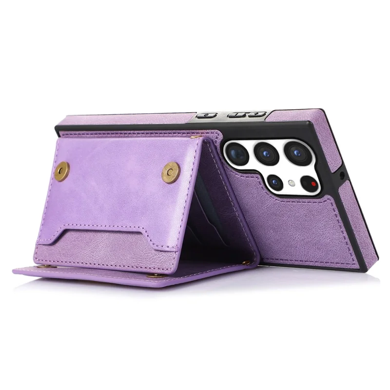 For Samsung Galaxy S25 Ultra Case Wallet RFID Blocking TPU Leather Phone Cover with Lanyard - Purple