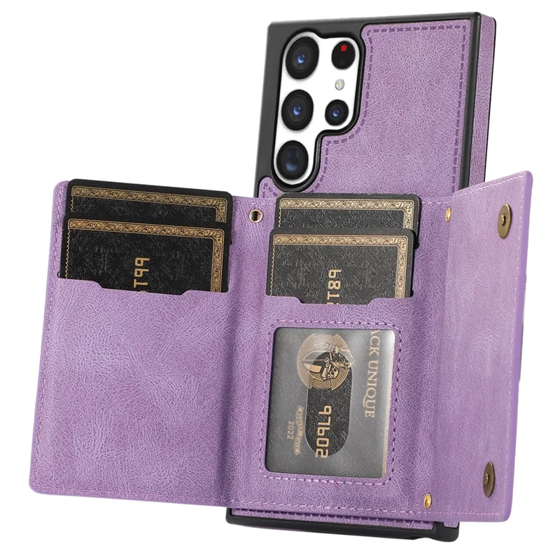 For Samsung Galaxy S25 Ultra Case Wallet RFID Blocking TPU Leather Phone Cover with Lanyard - Purple