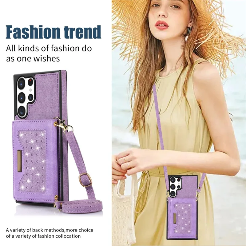 For Samsung Galaxy S25 Ultra Case Wallet RFID Blocking TPU Leather Phone Cover with Lanyard - Purple