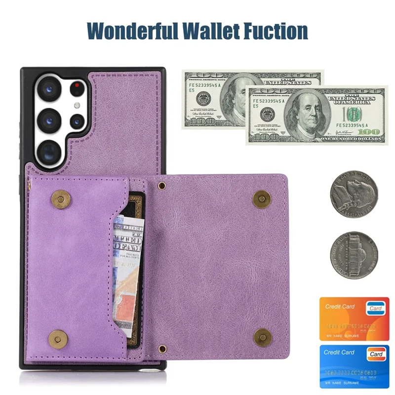 For Samsung Galaxy S25 Ultra Case Wallet RFID Blocking TPU Leather Phone Cover with Lanyard - Purple