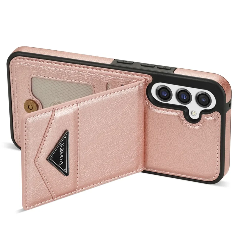 N.BEKUS Custodia per Samsung Galaxy S24 FE in pelle+TPU con supporto e porta carte - Rosa
