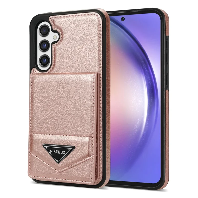 N.BEKUS Custodia per Samsung Galaxy S24 FE in pelle+TPU con supporto e porta carte - Rosa