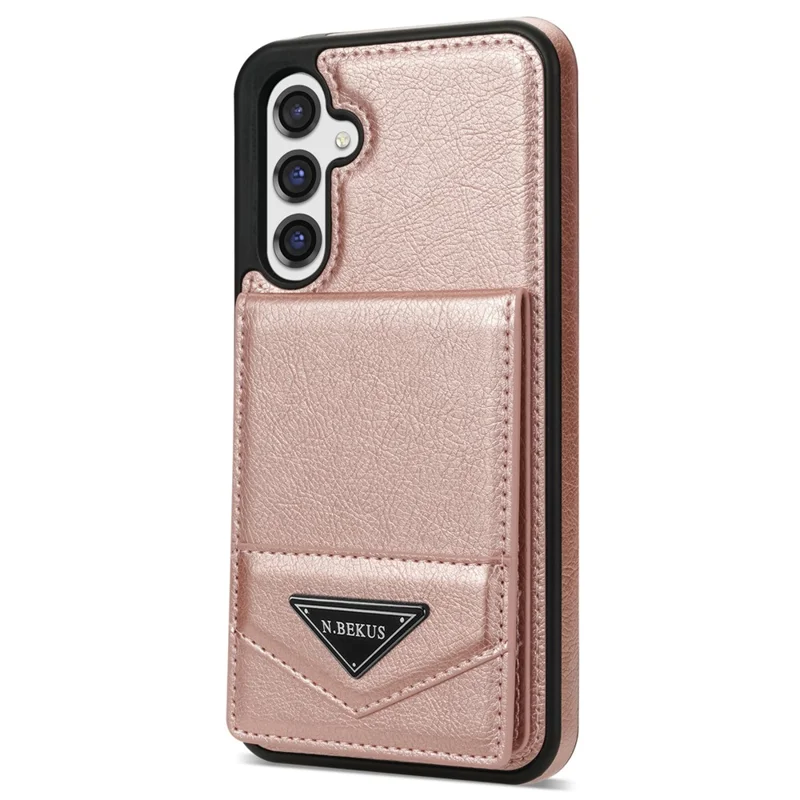 N.BEKUS Custodia per Samsung Galaxy S24 FE in pelle+TPU con supporto e porta carte - Rosa