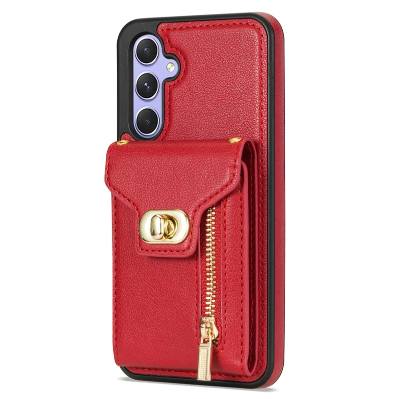 Voor Samsung Galaxy S25 Hoesje Leer + TPU Telefoonhoes met Cardholder, Schouderband - Rood