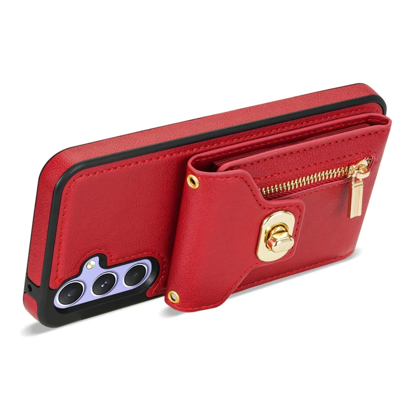Voor Samsung Galaxy S25 Hoesje Leer + TPU Telefoonhoes met Cardholder, Schouderband - Rood