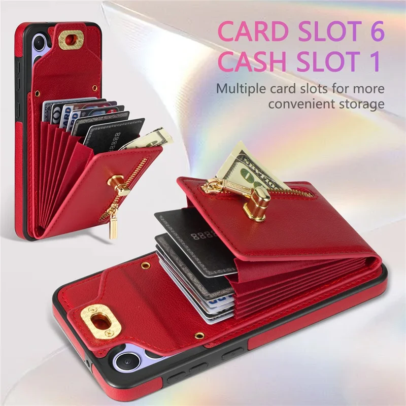Voor Samsung Galaxy S25 Hoesje Leer + TPU Telefoonhoes met Cardholder, Schouderband - Rood