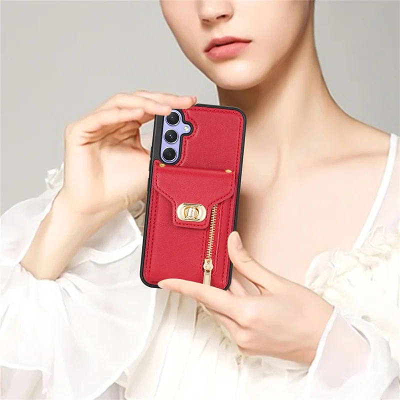 Voor Samsung Galaxy S25 Hoesje Leer + TPU Telefoonhoes met Cardholder, Schouderband - Rood