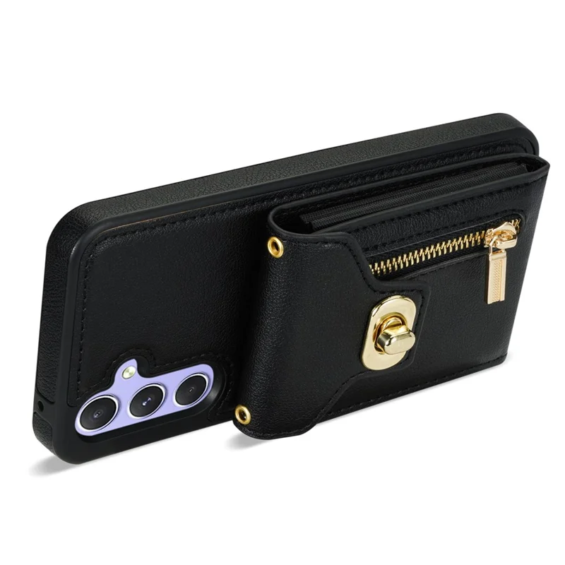 Funda para Samsung Galaxy S24 FE de cuero + TPU con bolsillo para tarjetas y correa para el hombro - Negro