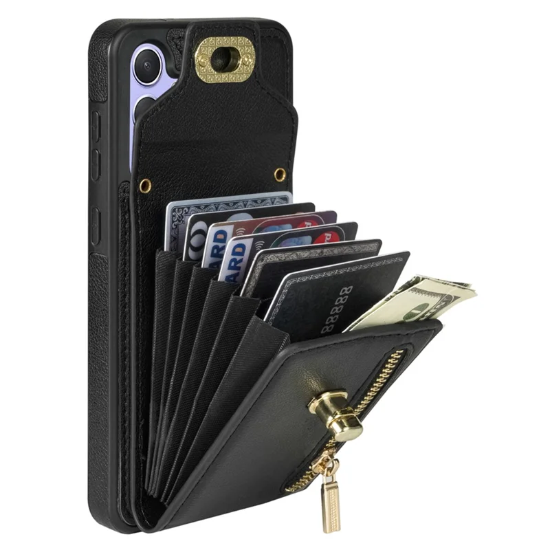 Funda para Samsung Galaxy S24 FE de cuero + TPU con bolsillo para tarjetas y correa para el hombro - Negro