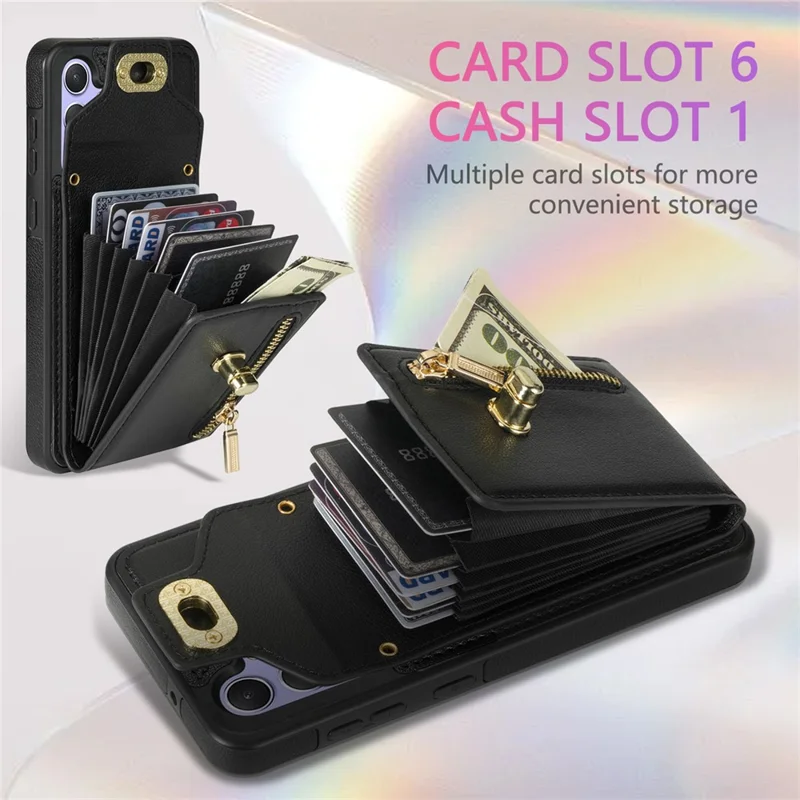 Funda para Samsung Galaxy S24 FE de cuero + TPU con bolsillo para tarjetas y correa para el hombro - Negro
