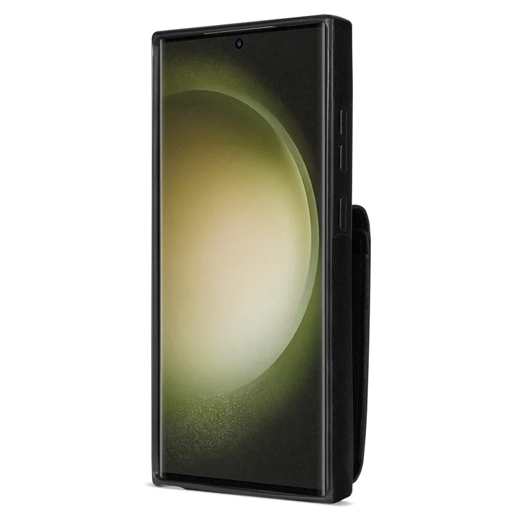 Funda para Samsung Galaxy S25 Ultra de cuero + TPU, con bolsa para tarjetas y correa para el hombro - Negro