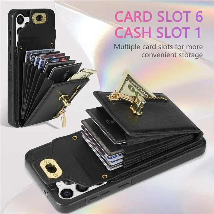Funda para Samsung Galaxy S25 Ultra de cuero + TPU, con bolsa para tarjetas y correa para el hombro - Negro
