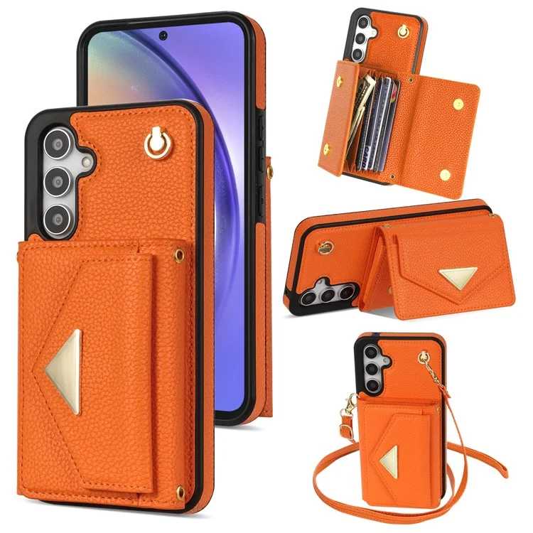 Case for Samsung Galaxy S25 with card slots PU+TPU with long strap - Orange