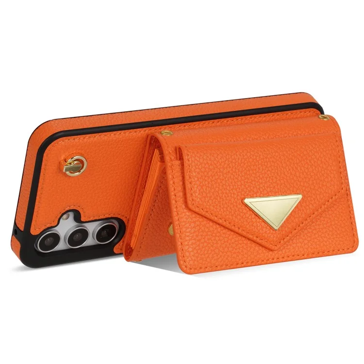 Case for Samsung Galaxy S25 with card slots PU+TPU with long strap - Orange