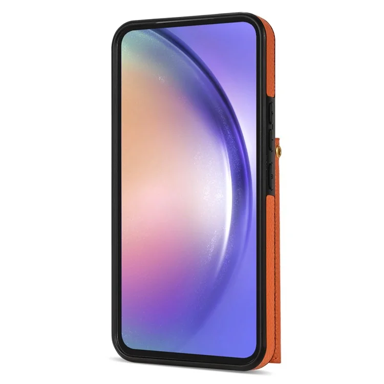 Capa para Samsung Galaxy A16 4G / 5G com slots para cartão, em PU+TPU, com alça longa - Laranja