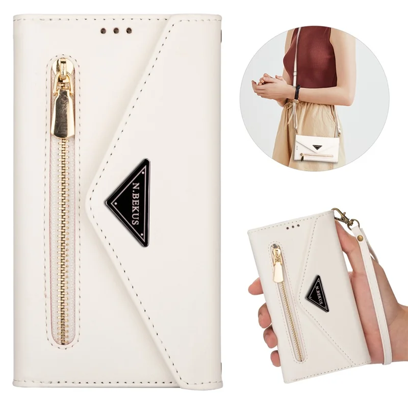 N.BEKUS Custodie per Samsung Galaxy S25 Ultra Pelle Wallet Phone Cover con Tracolla - Bianco