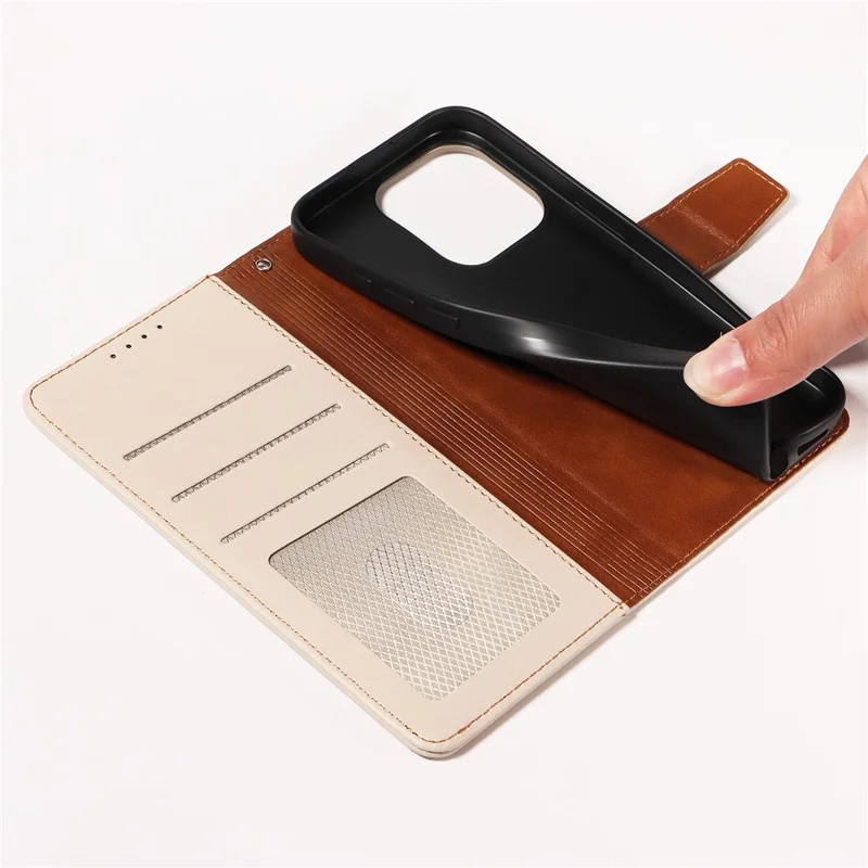 Funda para iPhone 14 Pro Max RFID Blocking PU Leather Wallet Flip Phone Cover con Correa para la Muñeca - Albaricoque
