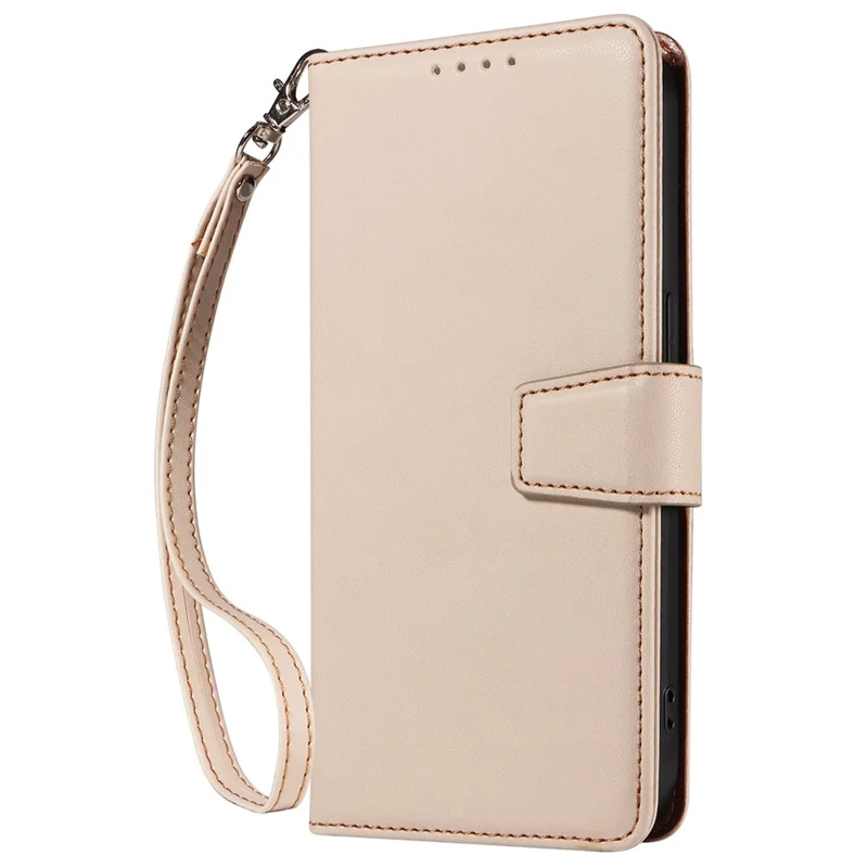 Funda para iPhone 14 Pro Max RFID Blocking PU Leather Wallet Flip Phone Cover con Correa para la Muñeca - Albaricoque