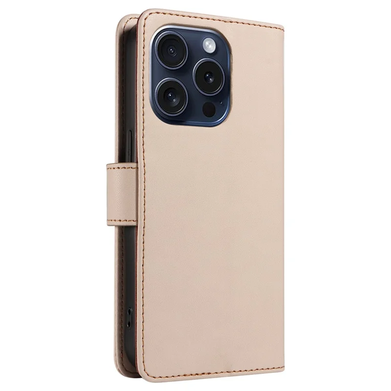 Funda para iPhone 14 Pro Max RFID Blocking PU Leather Wallet Flip Phone Cover con Correa para la Muñeca - Albaricoque