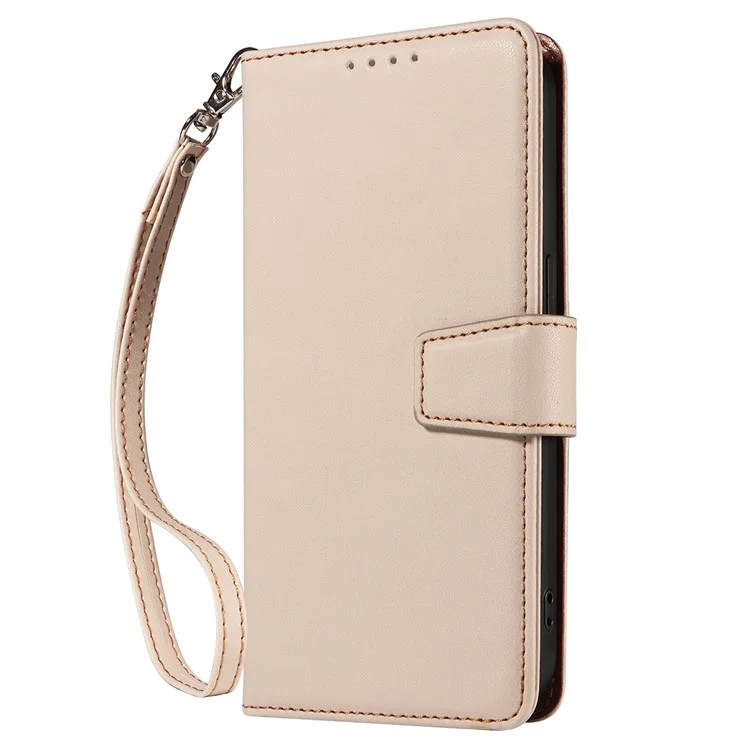 For Samsung Galaxy S24 Ultra Case RFID Blocking PU Leather Wallet Flip Phone Cover with Wrist Strap - Apricot