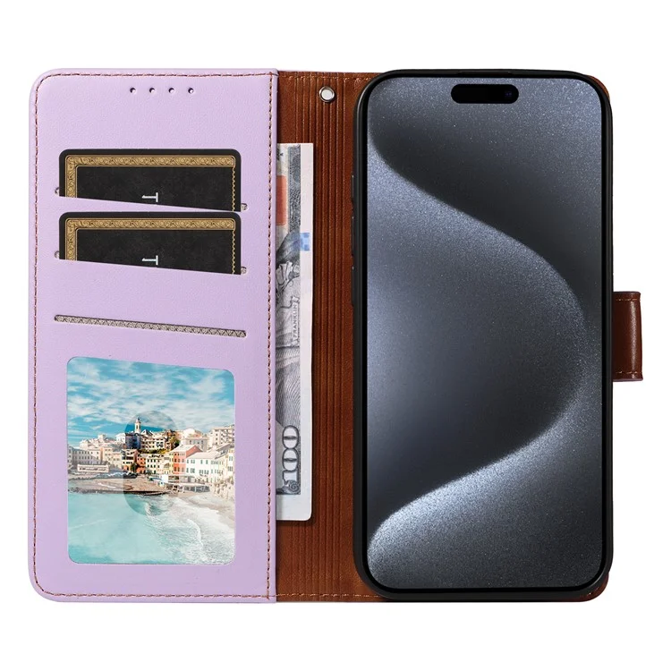 Para o iPhone 14 Pro Case RFID Blocking PU Leather Wallet Flip Phone Cover com Alça de Pulso - Lavender Purple