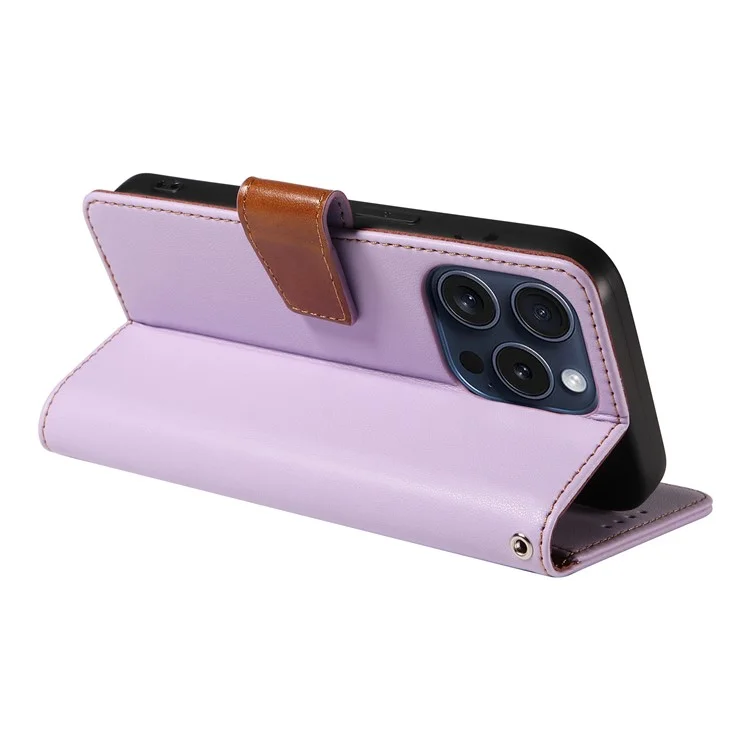 Para o iPhone 14 Pro Case RFID Blocking PU Leather Wallet Flip Phone Cover com Alça de Pulso - Lavender Purple
