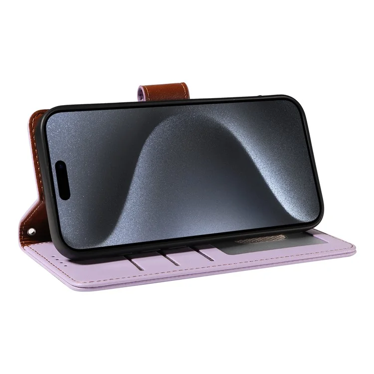 Para o iPhone 14 Pro Case RFID Blocking PU Leather Wallet Flip Phone Cover com Alça de Pulso - Lavender Purple