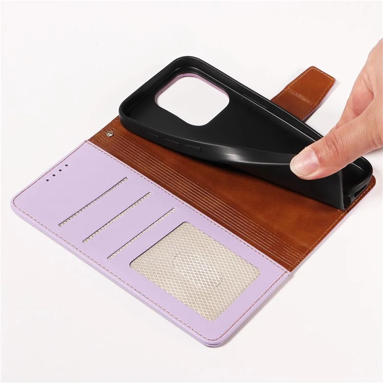 Para o iPhone 14 Pro Case RFID Blocking PU Leather Wallet Flip Phone Cover com Alça de Pulso - Lavender Purple