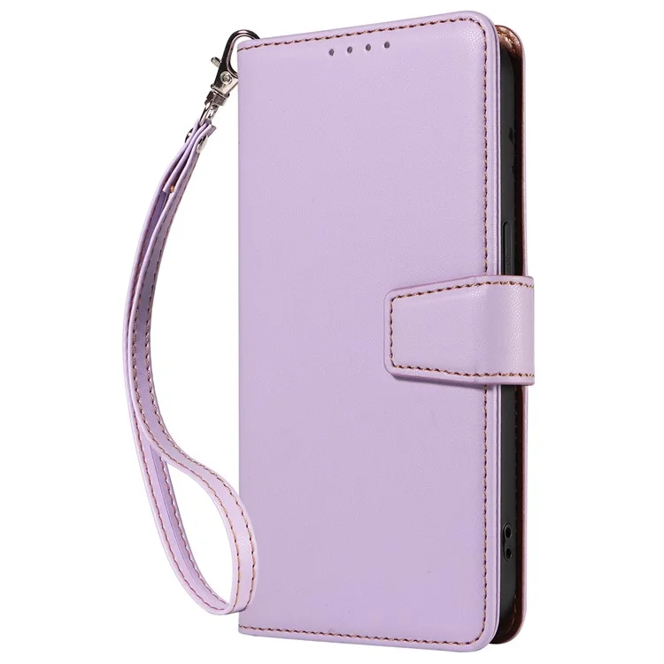 Para o iPhone 14 Pro Case RFID Blocking PU Leather Wallet Flip Phone Cover com Alça de Pulso - Lavender Purple