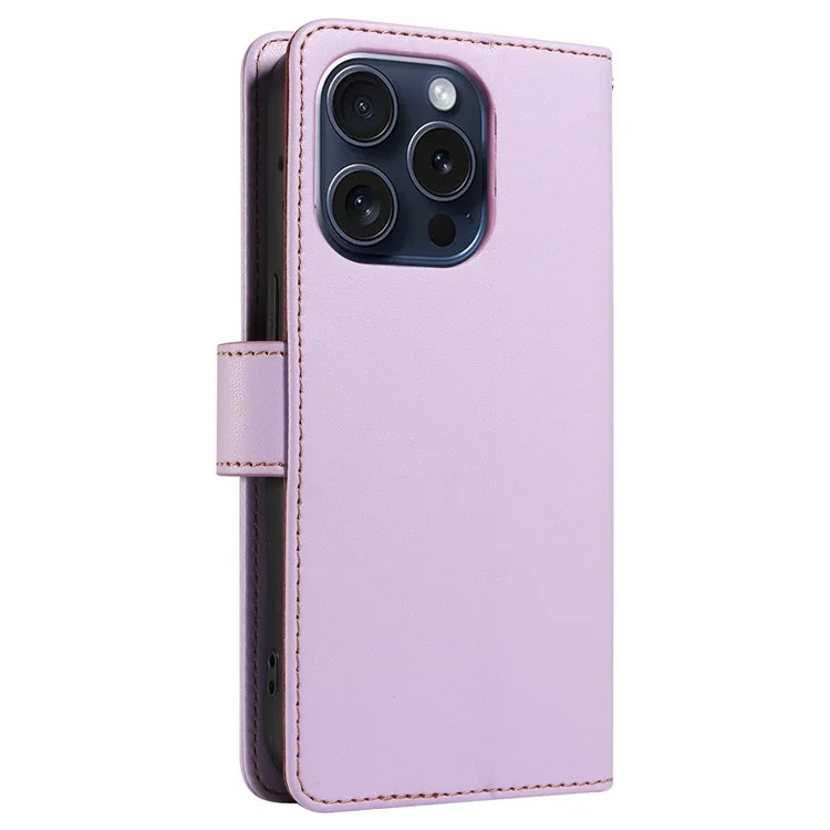 Para o iPhone 14 Pro Case RFID Blocking PU Leather Wallet Flip Phone Cover com Alça de Pulso - Lavender Purple