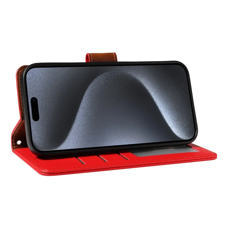 For iPhone 15 Pro Case RFID Blocking PU Leather Wallet Flip Phone Cover with Wrist Strap - Red
