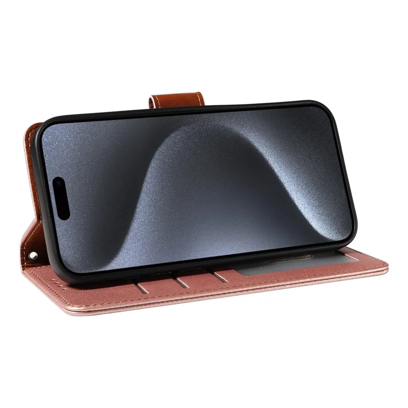 For iPhone 16 Pro Case RFID Blocking PU Leather Wallet Flip Phone Cover with Wrist Strap - Rose Gold