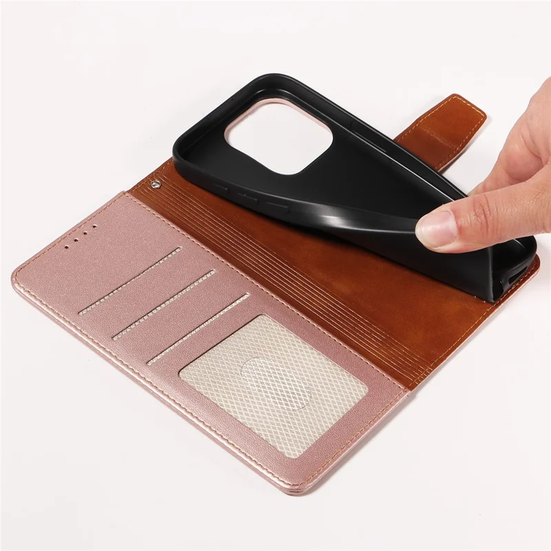 For iPhone 16 Pro Case RFID Blocking PU Leather Wallet Flip Phone Cover with Wrist Strap - Rose Gold