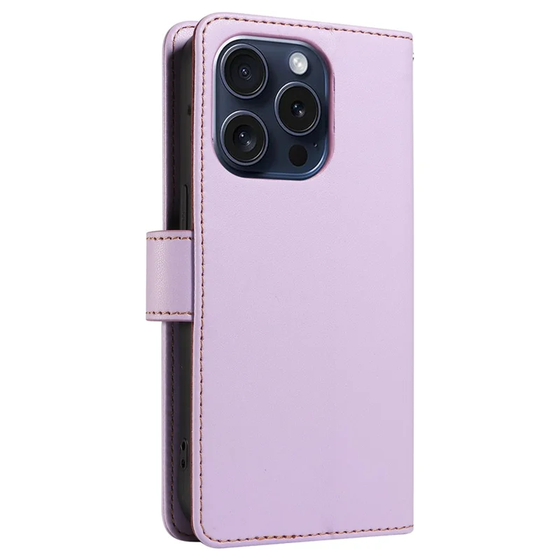 Para iPhone 16 Pro Max Case RFID Blocking PU Leather Wallet Flip Phone Cover com Alça de Pulso - Lavender Purple