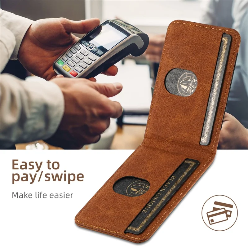 SUTENI H17 Para Samsung Galaxy S23+ Capa Magnética Slots para Cartões Couro+TPU Suporte para Celular - Cáqui
