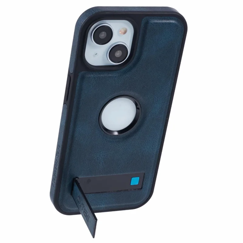 SUTENI G2 For iPhone 15 Plus Magnetic Case Leather Phone Back Cover Waxy Texture Kickstand - Blue