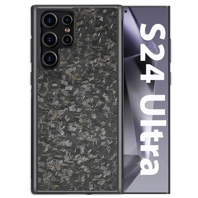 For Samsung Galaxy S24 Ultra Magnetic Case Forged Texture Aramid Fiber+TPU Anti-Slip Phone Cover - Black