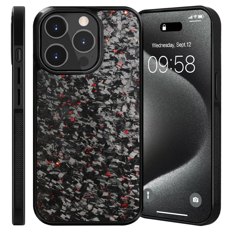 For iPhone 12 Pro Max Magnetic Case Forged Texture Aramid Fiber+TPU Anti-Slip Phone Cover - Red