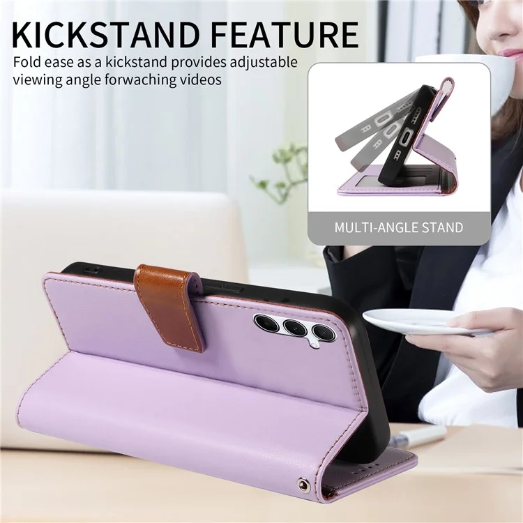 Para Samsung Galaxy A16 4G / 5G Funda RFID Blocking Cartera de Piel sintética Flip Phone Cover con Correa para la Muñeca - Lavanda Púrpura