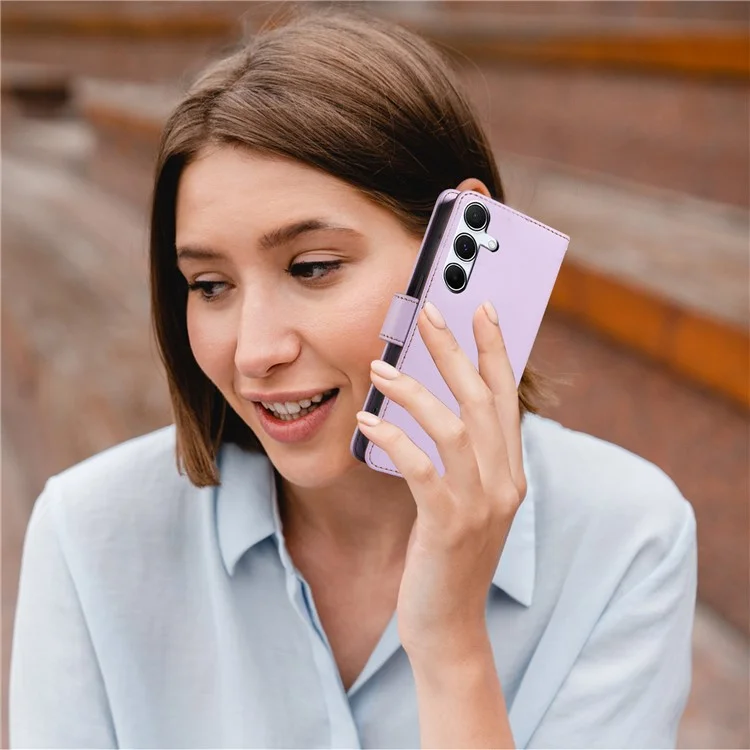 Para Samsung Galaxy A16 4G / 5G Funda RFID Blocking Cartera de Piel sintética Flip Phone Cover con Correa para la Muñeca - Lavanda Púrpura