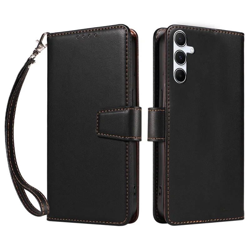 For Samsung Galaxy S24 Case RFID Blocking PU Leather Wallet Flip Phone Cover with Wrist Strap - Black