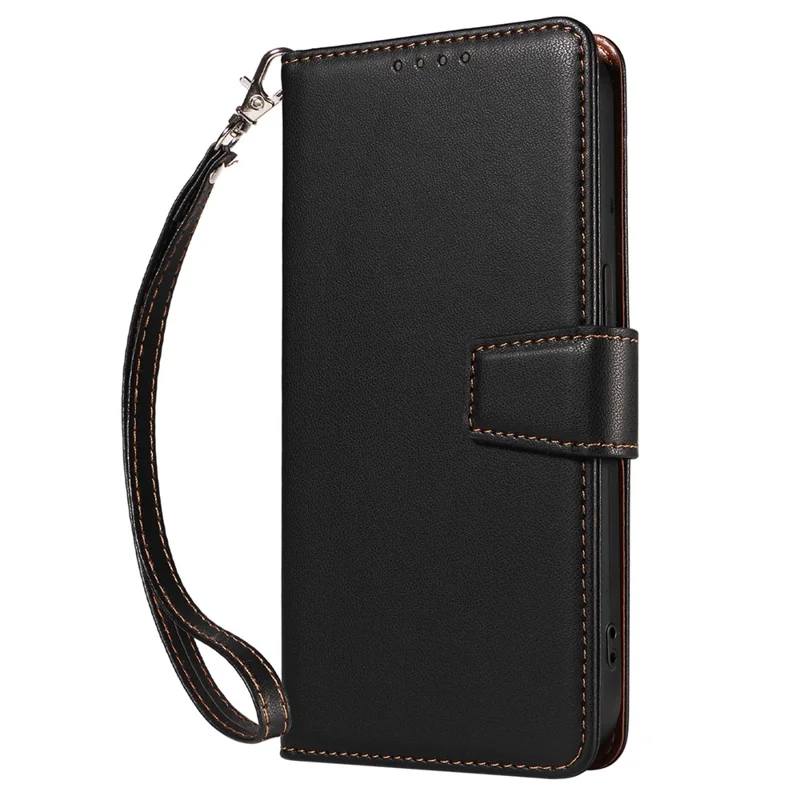 For Samsung Galaxy S24 Case RFID Blocking PU Leather Wallet Flip Phone Cover with Wrist Strap - Black