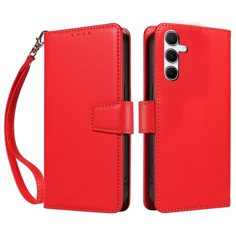 For Samsung Galaxy S24 Case RFID Blocking PU Leather Wallet Flip Phone Cover with Wrist Strap - Red