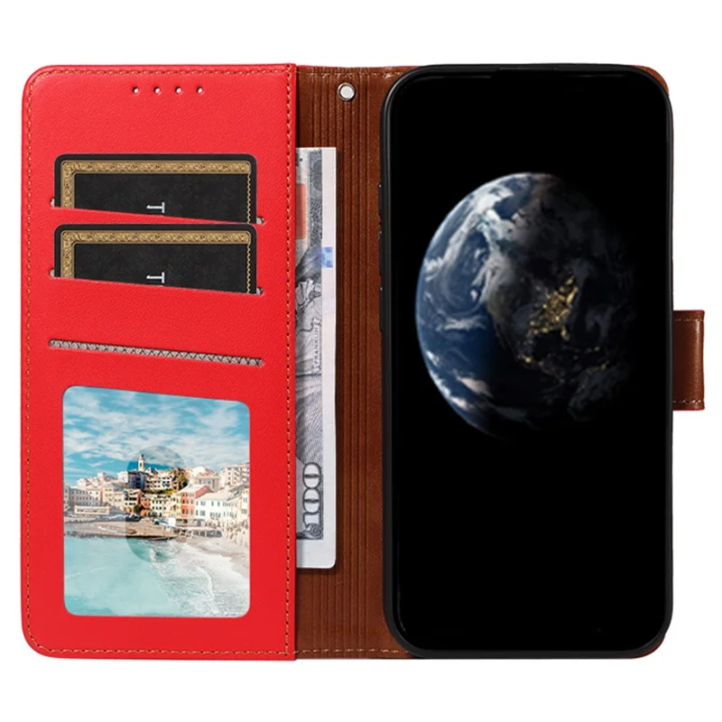 For Samsung Galaxy S24 Case RFID Blocking PU Leather Wallet Flip Phone Cover with Wrist Strap - Red