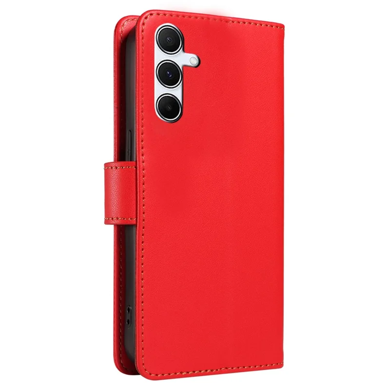 For Samsung Galaxy S24 Case RFID Blocking PU Leather Wallet Flip Phone Cover with Wrist Strap - Red